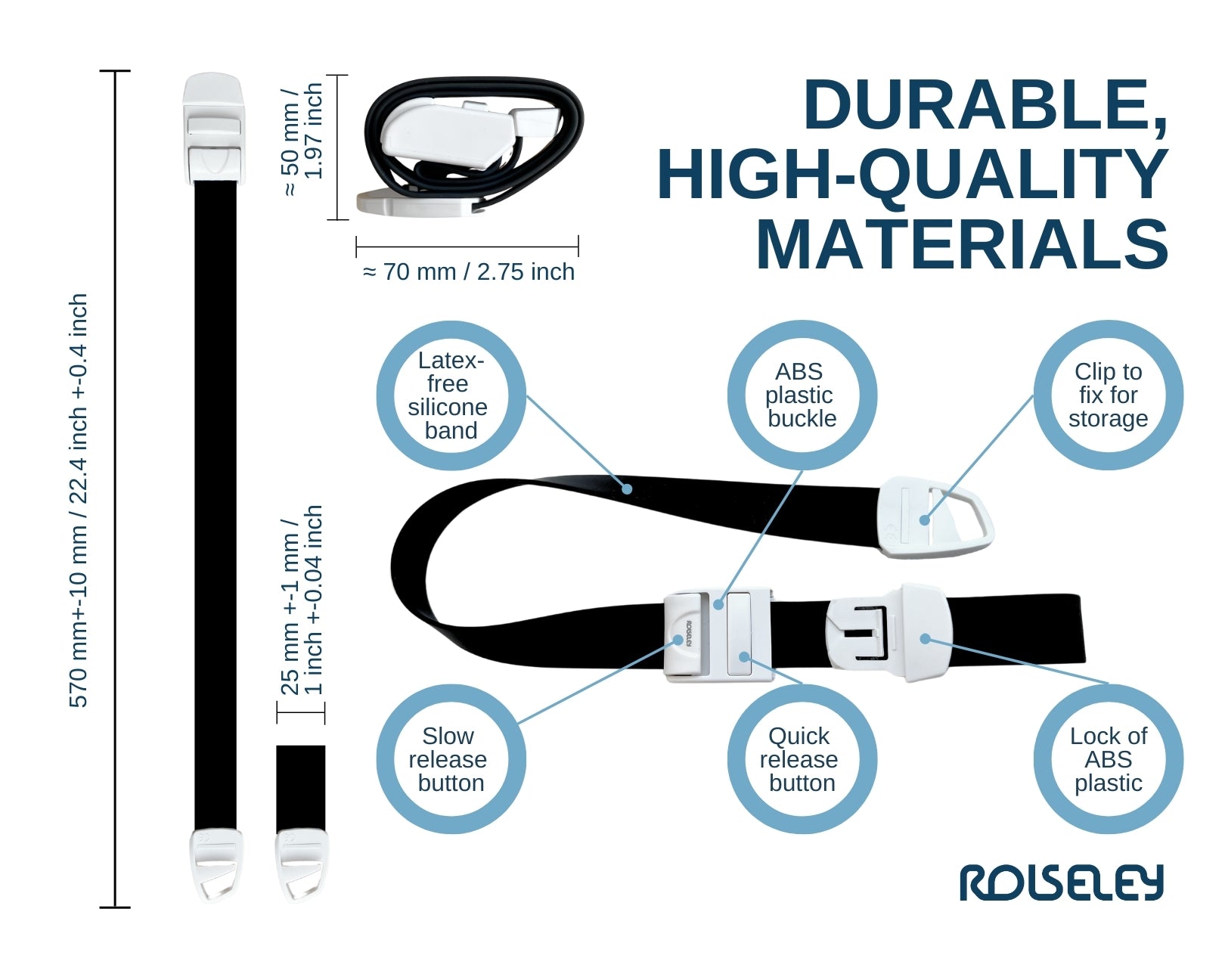 ROLSELEY Medical Wipeable Silicone Tourniquet - Durable, Reusable, Latex-free